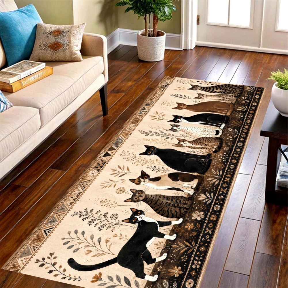 Commercial Printing House - Vintage Multi Cat Long Runner Rug,
