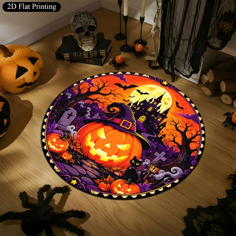 Commercial Printing House - Hexenhut Kürbis Geisterhaus Halloween Runder Teppich,