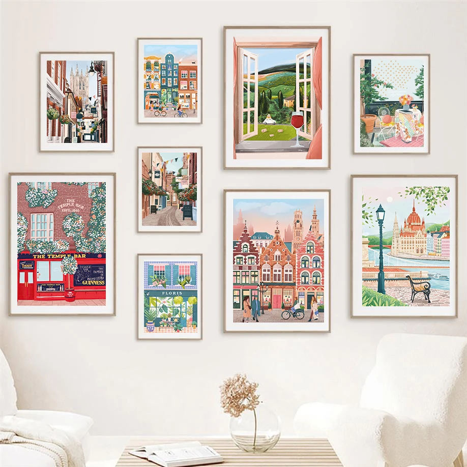 Commercial Wall Printing - (Ohne Rahmen) Küstenstadt, wunderschöne Aussicht, Geschäftsviertel,